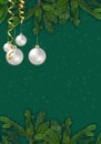 Christmas balls. 3D Realistic hanging white christmas balls on green background. Greeting card. New Year Merry Christmas. Shining Royalty Free Stock Photo