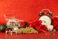 Christmas balls and with decoration on Defocused red lights background. Royalty Free Stock Photo