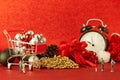 Christmas balls and with decoration on Defocused red lights background. Royalty Free Stock Photo