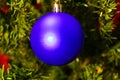 Christmas balls of different colors on a decorative Christmas tree.