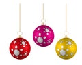 Christmas balls in different colors on white background