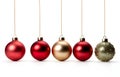 Christmas balls with drawing hang on white background