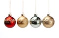 Christmas balls with drawing hang on white background