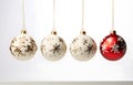 Christmas balls with drawing hang on white background