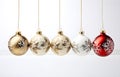 Christmas balls with drawing hang on white background