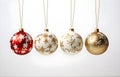 Christmas balls with drawing hang on white background