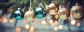 Christmas balls on a festive fir tree, vintage style background, banner, wallpaper Royalty Free Stock Photo