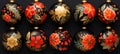 Christmas balls and Christmas flowers. Christmas balls flowers. Copy space. For banners, posters, gift cads, advertising. AI