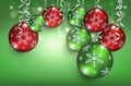 Christmas balls greeting card green red Background colors Royalty Free Stock Photo