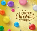 Christmas balls greeting vector background template. Merry chirstmas everyone typography.