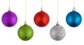 Christmas balls hanging on a white background. Royalty Free Stock Photo