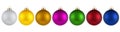 Christmas balls isolated on white background. Happy New Year baubles bombs bulbs colorful decoration. Multicolored Glass