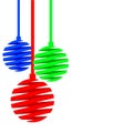 Christmas balls made of red, blue, green ribbons isolated on white background. Banner for New Year and Merry Christmas. Vector il Royalty Free Stock Photo