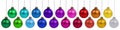 Christmas balls many baubles banner with colorful colors color decoration hanging isolated on white Royalty Free Stock Photo