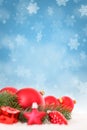 Christmas balls red decoration baubles snow winter portrait format copyspace copy space Royalty Free Stock Photo