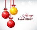 Christmas balls with red ribbon and bows Royalty Free Stock Photo