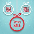 Christmas balls sale. Special offer vector tag. New year holiday card template. Shop market poster design Royalty Free Stock Photo