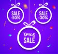 Christmas balls sale. Special offer vector tag. New year holiday card template. Shop market poster design Royalty Free Stock Photo