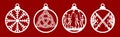 Christmas balls set with ancient viking magic symbols. Helmet of Horror and petroglyphs. Hanging decoration template for Yule