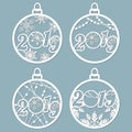 2019. Christmas balls set with a snowflake cut out of paper. Templates for laser cutting, plotter cutting or printing. Festive