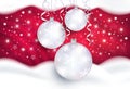 Christmas balls snowdrift frame greeting card red white background Royalty Free Stock Photo