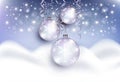 Christmas balls snowdrift mountains background greeting card blue Royalty Free Stock Photo