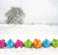 Christmas balls with snowfield