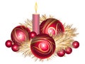 Christmas balls with tinsel and candle