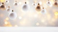 Christmas balls and toys on light white background with bokeh lights on Christmas Eve. Royalty Free Stock Photo