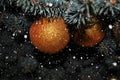 Christmas balls on the Christmas tree, gifts, colorful background for cards, many objects. Christmas Background with bokeh light. Royalty Free Stock Photo