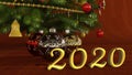 Christmas balls under Christmas tree. Year 2020 Royalty Free Stock Photo