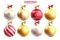 Christmas balls vector set design. Christmas ball with elegant stars and snowflakes pattern in gold color Royalty Free Stock Photo