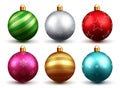 Christmas balls vector set design. Colorful 3d realistic christmas ball with xmas print and patterns isolated in white background. Royalty Free Stock Photo