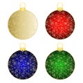 Christmas balls  on white background. Festive xmas decoration gold red blue green  glass christmas balls and glossy snowflakes Royalty Free Stock Photo