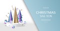Christmas banner. Background Xmas design with christmas balls, gold confetti, xmas tree. Horizontal New Year poster Royalty Free Stock Photo