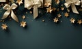 Christmas Banner. Background Xmas design of garland with gifts box, starse and glitter gold confetti. Horizontal christmas poster Royalty Free Stock Photo