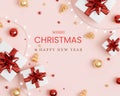 Christmas banner. Background Xmas design of sparkling lights garland, with realistic gifts box, glitter gold confetti Royalty Free Stock Photo