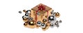 Christmas banner with balls and gifts 3D rendering Royalty Free Stock Photo