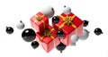 Christmas banner with balls and gifts 3D rendering Royalty Free Stock Photo