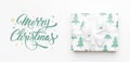 Christmas banner. Beautiful christmas gift isolated on white background. Turquoise colored wrapped xmas box. Gift wrapping. Royalty Free Stock Photo