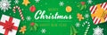 Christmas banner with christmas element on green background. Papercut style.