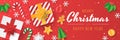 Christmas banner with christmas element on red background. Papercut style.