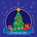 Christmas banner with a Christmas tree decorated with toys Vector illustration. Royalty Free Stock Photo