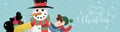 Christmas banner of cute children making snowman Royalty Free Stock Photo