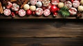 Christmas banner, Gingerbread man and candy cane on wooden table frame flat lay top view Royalty Free Stock Photo