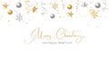 Christmas banner. Gold and silver decoration. Elegant Merry Christmas calligraphy. Royalty Free Stock Photo