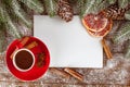 Autumn horizontal banner with yellow, red leaves, pumpkins, cup of coffee and guelder rose on brown wooden background. Concept for Royalty Free Stock Photo