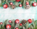 Christmas banner with green tree, red and white handmade felt decorations on white wooden textured background Royalty Free Stock Photo