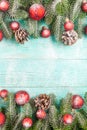 Christmas banner with green tree, red and white handmade felt decorations on white wooden textured background Royalty Free Stock Photo