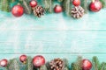 Christmas banner with green tree, red and white handmade felt decorations on white wooden textured background Royalty Free Stock Photo